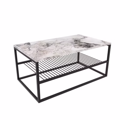 Table basse 1 étagère grillage avec structure en acier design industriel