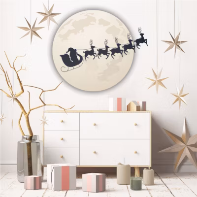 Sticker Noël père noël au clair de la lune – Autocollants stickers adhésifs noël – décoration fêtes – 80x90cm