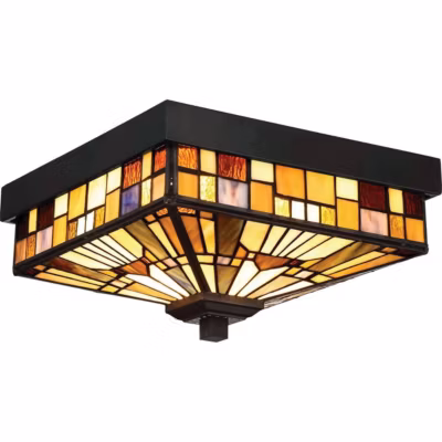 Elstead Inglenook Outdoor – Plafonnier extérieur à 2 ampoules Tiffany – Fini bronze, E27