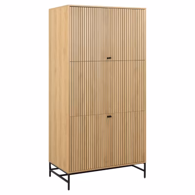 Armoire 4 portes et 6 étagères effet tasseaux BAÏKAL