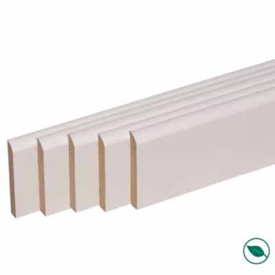 Pack promotionnel de 5 plinthes MDF revetu blanc bord arrondi 2000 x 68 x 9 mm