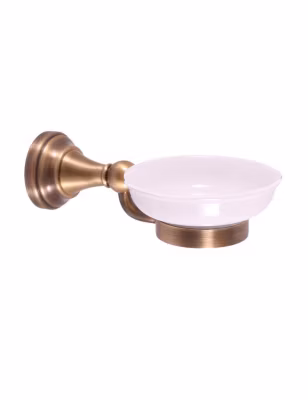 Porte-savon rétro MORAVA en laiton bronze et céramique 19×11 x6,45 cm