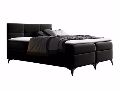 Lit continental Baltimore 134, Double, Noir, Faux cuir, Disponible