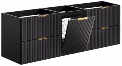 Meuble suspendu sous vasque avec panier à linge ADEL NOIR 160 cm