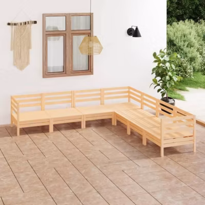 vidaXL Bois de Pin Massif Salon de Jardin 7 pcs Ensemble de Meubles d&rsquo;Extérieur Mobilier de Patio Meubles de Terrasse 3083094