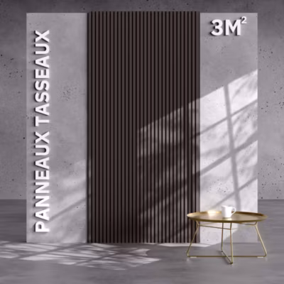 Lot de 2 Panneaux Tasseaux Bois – Noyer Feutre Noir – 3 m², 2500 x 600 mm, Mon Marché Déco