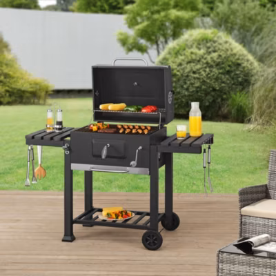 Chariot de barbecue au charbon de bois Arnad 105 x 135 x 48 cm noir casa.pro
