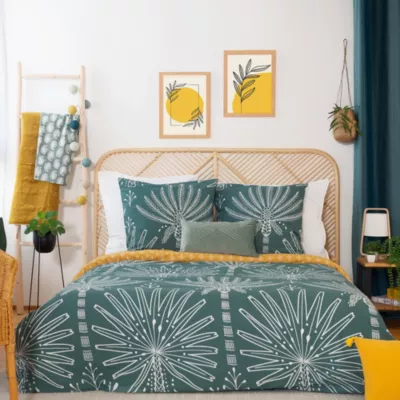 Parure de lit 260×240 cm coton bci adouci MAZIA vert 3 pièces
