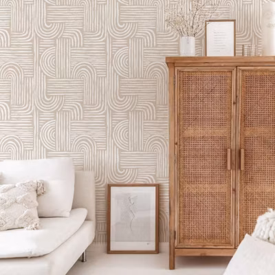 Papier peint adhésif labyrinthe écru en vinyle lavable et amovible – 1 rouleau 50×300 cm – Decochic
