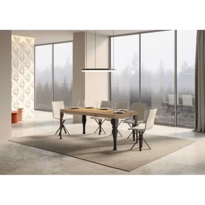 Table Paxon Extensible Dessus Chêne Nature 90×160 Allongée 264 cadre Anthracite