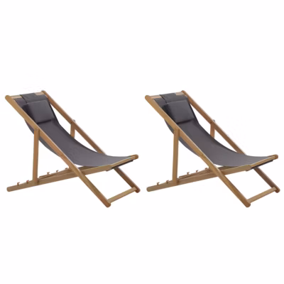 Lot de 2 chiliennes pliantes AVELLINO avec tissus de remplacement Acacia Marron foncé