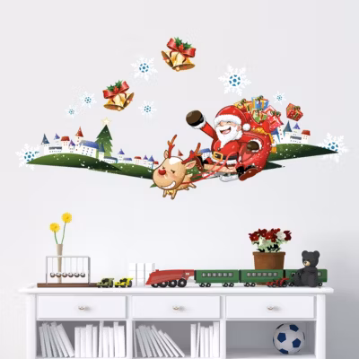 Sticker Noël le village enchanté du Père Noël – Autocollants stickers adhésifs noël – décoration fêtes – 70x145cm