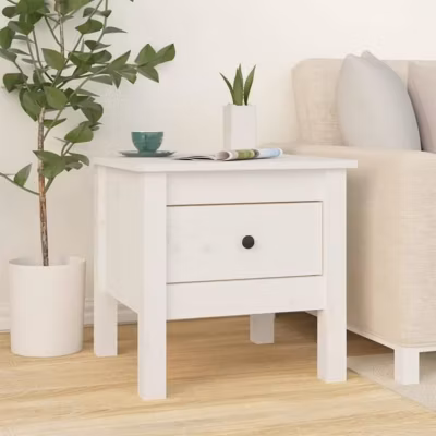 813786 vidaXL Table d&rsquo;appoint Blanc 40x40x39 cm Bois massif de pin
