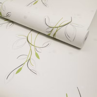 Papier peint vinyle expansé sur intissé – Basique – Motif floral vert pois satiné – Rouleau(x)