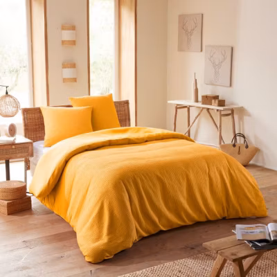 Parure de couette « Nid d&rsquo;abeille » 240 x 220 pour lit 2 Places 140 à 160 cm – Nid d&rsquo;abeille Curry