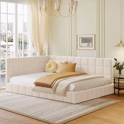 Lit gigogne capitonné 140x200cm, canapé-lit, sommier à lattes, lit adulte, velours, Beige