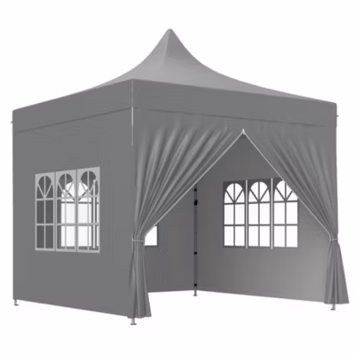 Tonnelle barnum pop-up 3 x 3 m 4 parois latérales amovibles 3 fenêtres hauteur réglable sac transport gris
