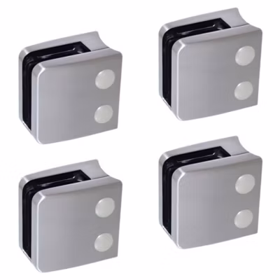 4 x Pince à verre pour tube diam. 42,4 modèle 06 – Ep. verre 12 mm – Zamak aspect inox brossé