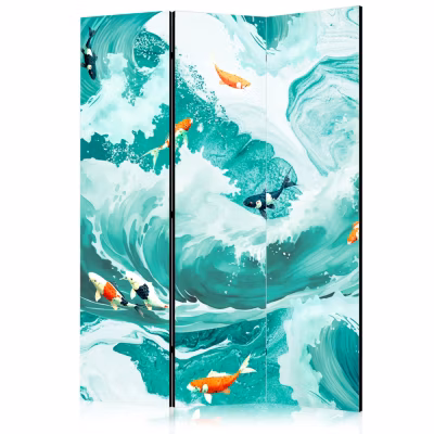Paravent -Poisson japonaisdans les tons turquoise et blanc