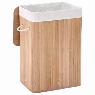 Panier à linge pliable en bambou avec 3 poignées, 72L – L40 x H60 cm