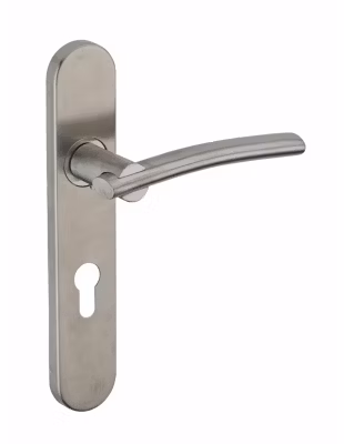 Ensemble de poignées pour porte d&rsquo;entrée Poseidon trou de cylindre, carré 7mm, entr&rsquo;axes 195mm, inox brossé – THIRARD