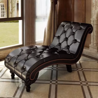 vidaXL Chaise Longue Boutons Cuir Synthétique Marron Salon Balcon Transat 240407