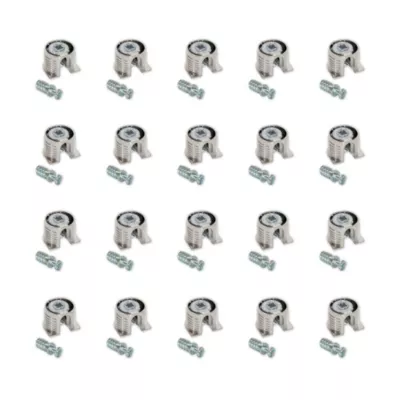 Emuca Lot de 20 attaches et goujons pour fixation de tablette, Attaches diamètre 20mm, 12.5mm, goujons diamètre 6mm, 11mm, Zamak