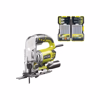 Pack RYOBI Scie sauteuse pendulaire RJS1050-KA5 – 680 W – 105mm – coffret de 20 lames – bois – métal – 75-100mm – RAK20JB