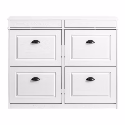SoBuy Armoire à Chaussures 4 Portes, Range 16 Paires Effet Bois Vieilli Blanc