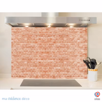 Crédence cuisine fond de hotte Mur briques rouges 2 – Verre trempé – L 90 cm x H 50 cm – MaCrédenceDéco
