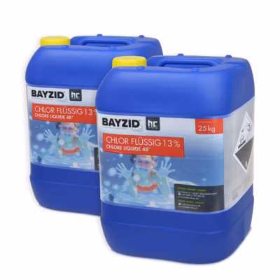 Chlore Liquide 48degrée  Bayzid 2 x 25 Kg (20 L), Désinfection Rapide Et Efficace Pour Piscines