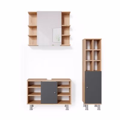Vicco Ensemble de meubles de salle de bain Chêne de force doré 3 pièces, avec armoire haute
