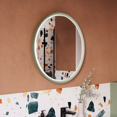 Miroir rond salle de bain éclairage LED 60cm cadre Vert jade mat anti-buée, capteur de mouvement – BELDIVO