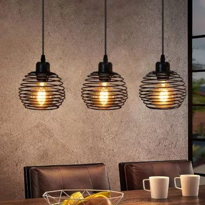 ZMH Suspension Vintage Métal Noir Rétro Réglable 120cm 3 X E27 Ampoules Max. 25w