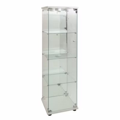 Vitrine en verre avec lumière LED et serrure ,Armoire pour collection,42 x 36 x 164 cm 4 étages,Blanc