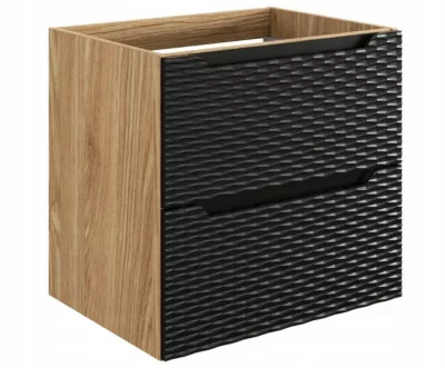 Meuble suspendu sous vasque OCEAN chêne et noir 60 cm – 2 tiroirs façades 3D