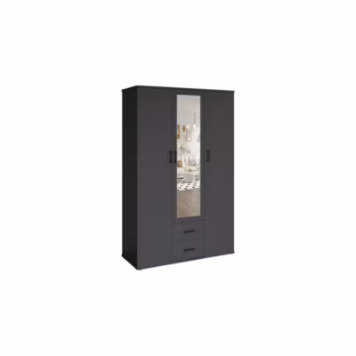 Armoire TOM  3 portes  Coloris gris anthracite  Penderie et étagères  L120 cm  Design