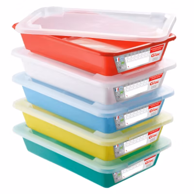 Lot de 5 Bacs plats témoins avec couvercle 8 litres HACCP