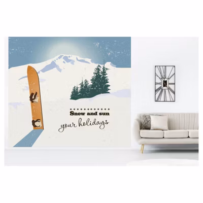 Papier peint intissé SNOW AND SUN style vintage 300 x 270 cm (LxH) – Tapisserie panoramique Made in France par Scenolia