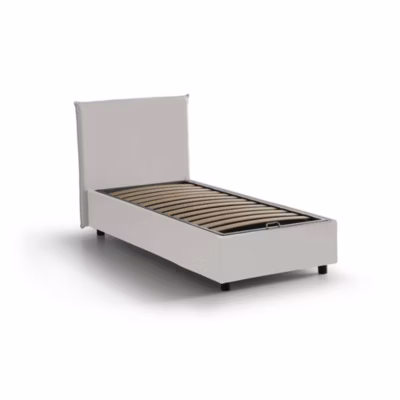 Lit simple Dbaros, Lit coffre avec revêtement en similcuir, Ouverture frontale, adapté pour matelas 90×200 cm, Blanc