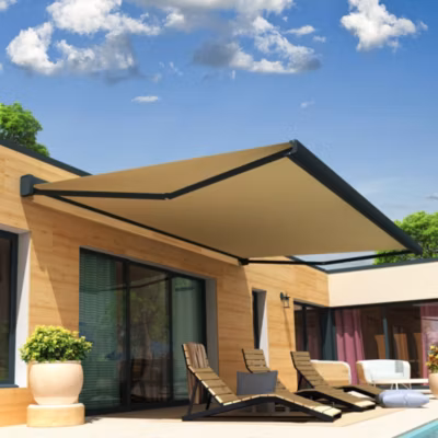 Store banne coffre intégral SOA 3,00×2,00 M (Manuel – Armature gris anthracite – Toile écrue)