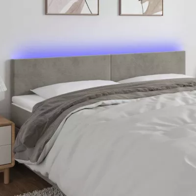 vidaXL Tête de Lit à LED Meuble de Chambre à Coucher Accessoire de Lit Double Tête de Cadre de Lit Intérieur Gris Clair 3121392