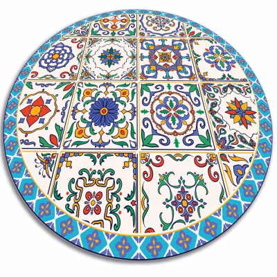 Tapis PVC rond Tulup fi70 cm Idéal pour le salon Carreaux portugais
