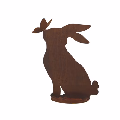 Figurine Lapin bisou métal rouille : déco jardin – Rouille