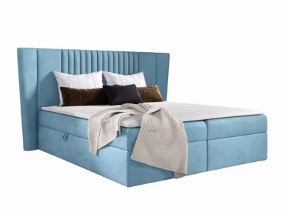 Lit continental Baltimore 184, Double, Bleu, Tissu, Disponible