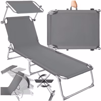 Transat pliable en métal dossier polyester réglable 4 positions gris