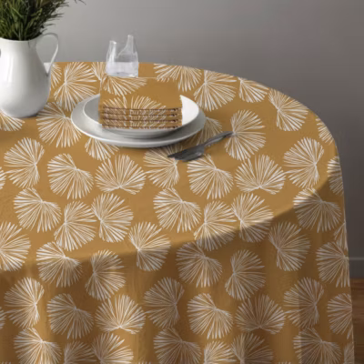 Lot nappe ronde + 4 serviettes de table déperlante champêtre 180x180cm