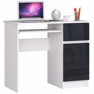Bureau blanc / graphite brillant armoire verrouillable / tiroir,  77 x 90 x 50 cm