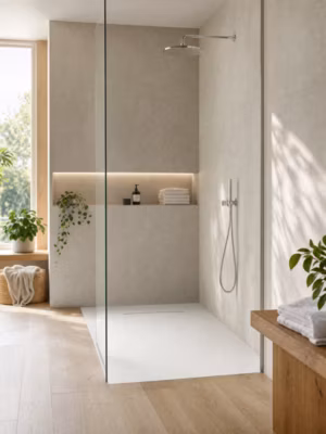 Receveur de douche en béton fibré cimenté 100×90 , fabriqué artisanalement en France par Gakeal