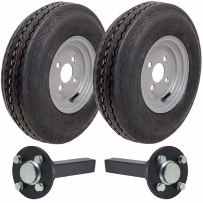 Kit de remorque 4,80/4,00 x 8, roues à 6 plis, P811, entraxe de 4/100 mm, moyeu et demi-essieux, 690 kg